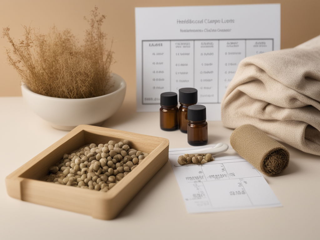 안드로겐성 탈모 한약 임상연구를 상징하는 한약 캡슐과 모낭 진단 도구의 의료 스틸라이프 이미지