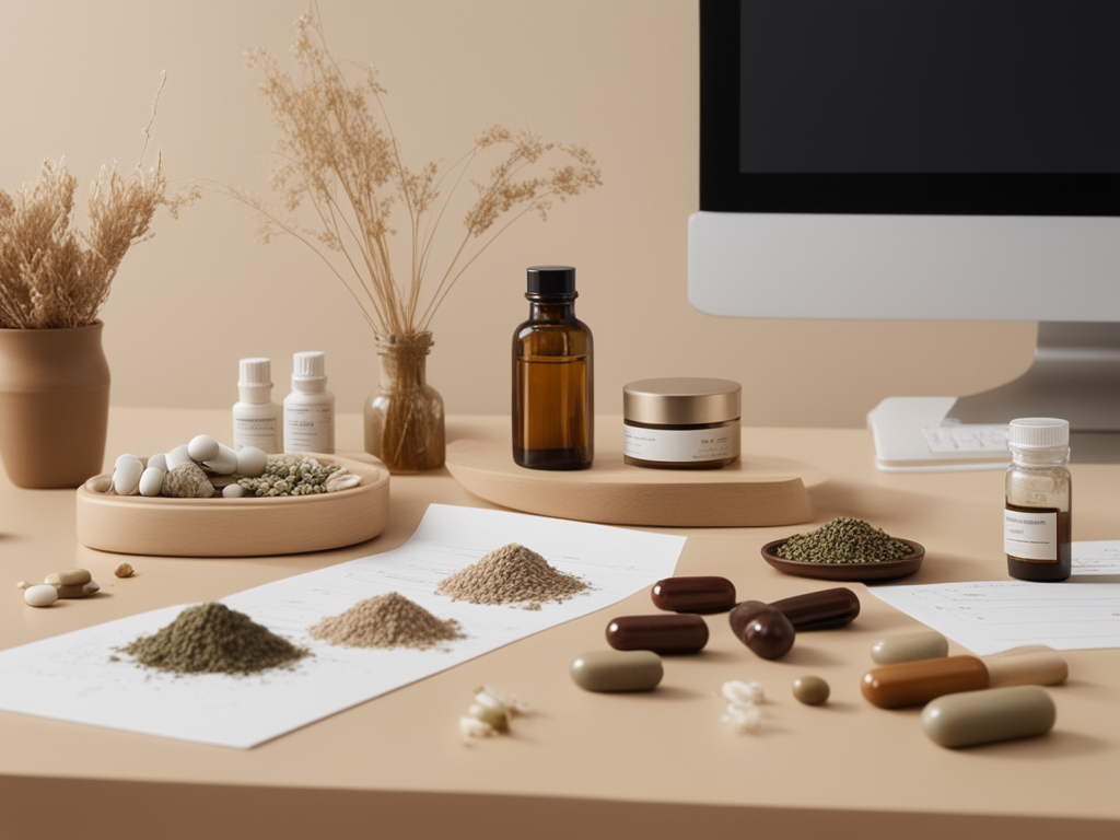 지황 잎 추출물 경구 보조요법의 여드름 임상연구를 상징하는 정물 이미지