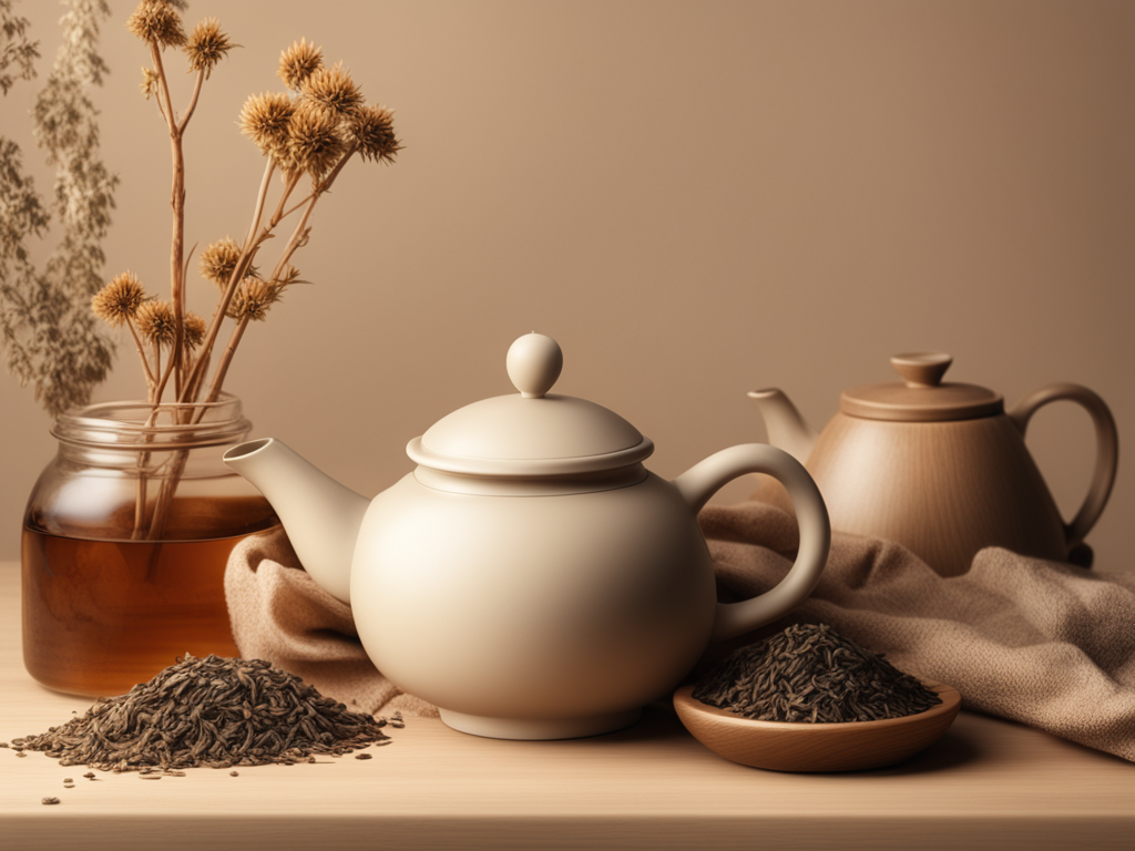 면역 관리 진료를 상징하는 한방 차와 약재 이미지